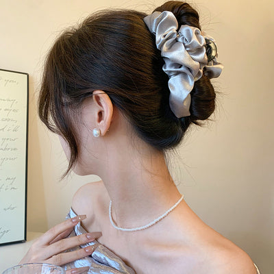 Shiny Pleated Satin French Hair Claw Clip – Large