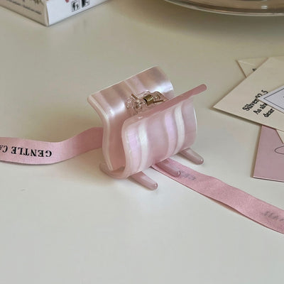 Pink Striped Square Hair Claw Clip – Small