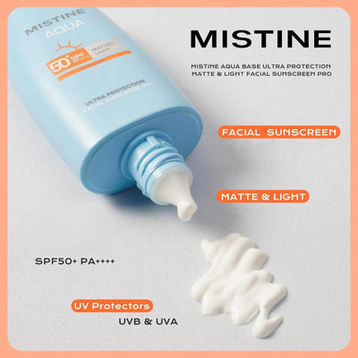 MISTINE Aqua Base Ultra Protection Matte & Light Facial Sunscreen Pro SPF50 PA ++++ - 40ml