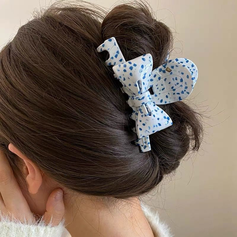 Polka Dot Double-Sided French Ribbon Hair Claw –  Medium