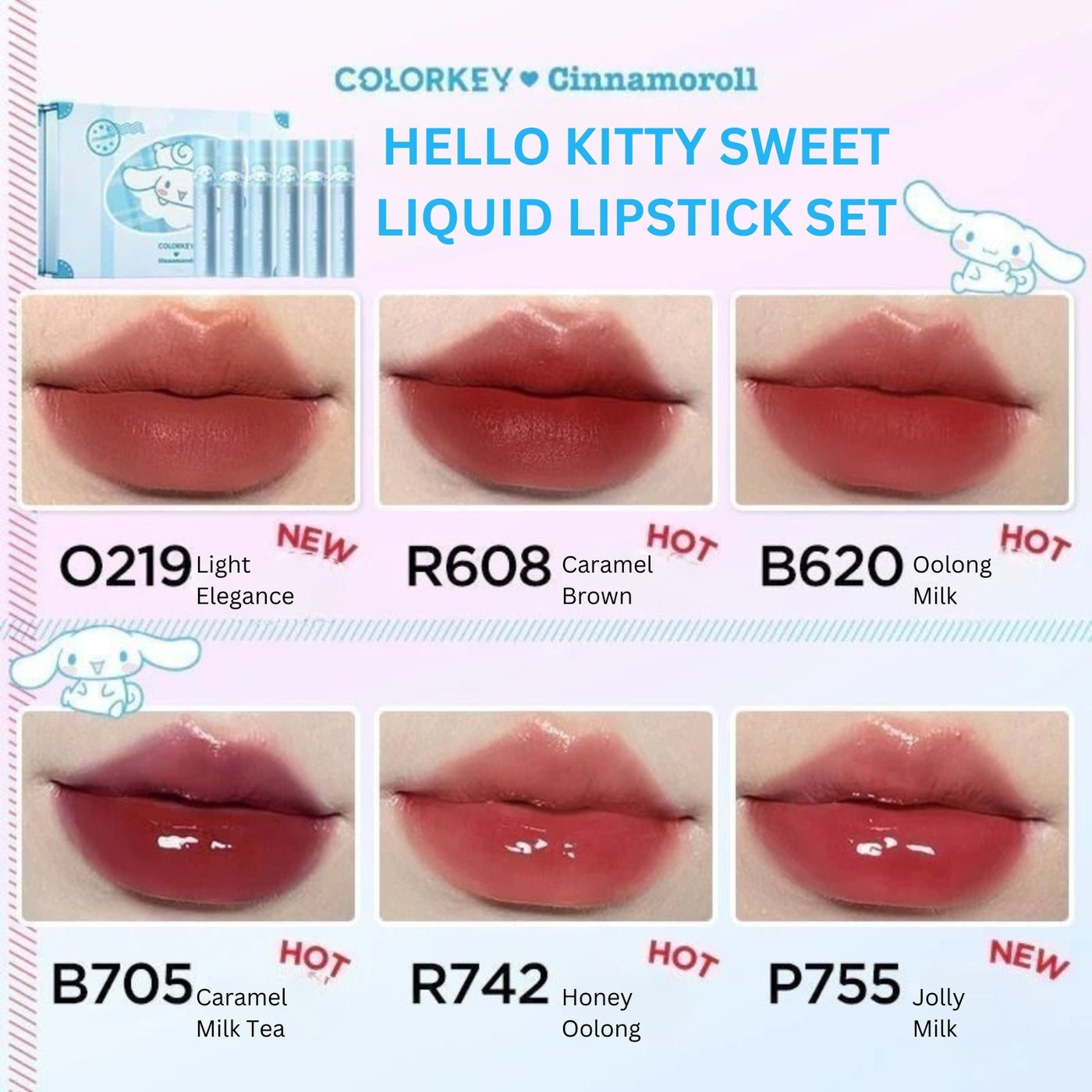 COLORKEY X HELLO KITTY X CINNAMOROLL Liquid Lipstick Set